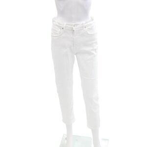 CQY Women's High Waist Five Pocket Straight Leg Jean Pants White Size 29